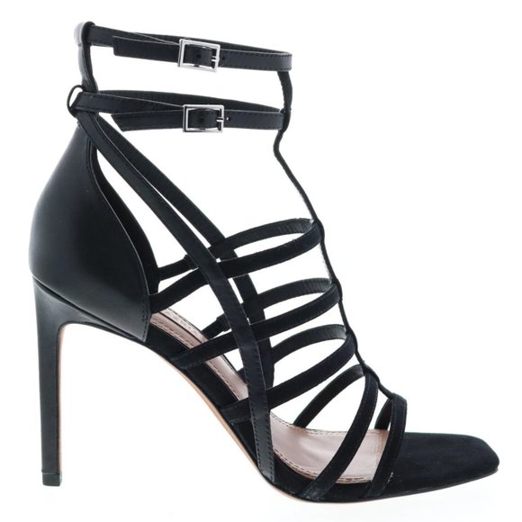 BCBGMaxazria Ilsa Dress Calf Kidsuede Women Black Strap Heels Shoes Size 9 / 39 - Picture 2 of 9